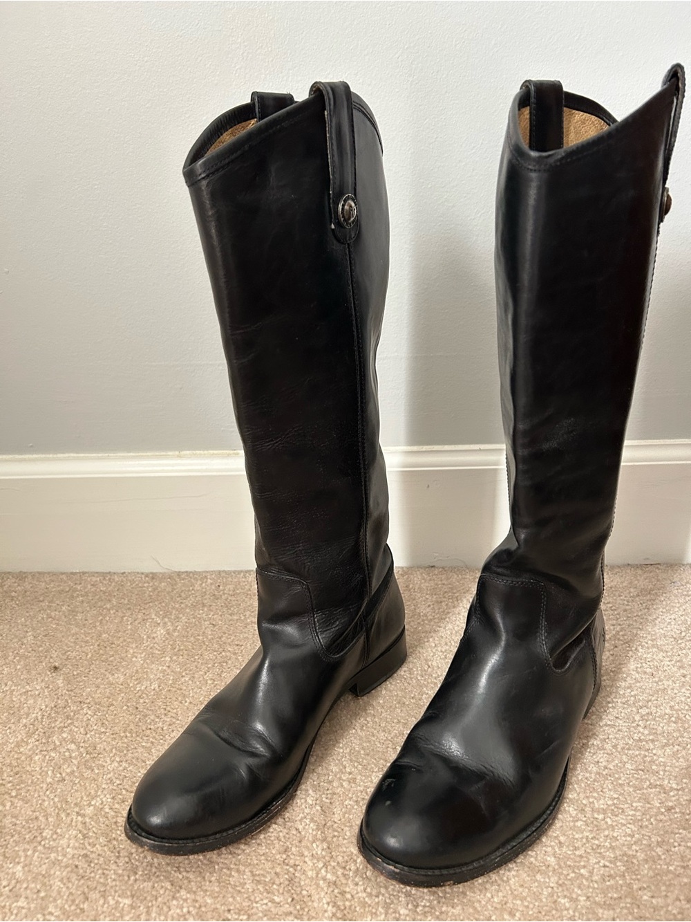 Frye Melissa Button Tall Riding Boots Black Leather Size 8B Made in Mexico